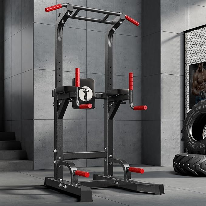 sogesfurniture Adjustable Dip Stands Assistive Trainer for Home Gym - 10-Level Height Wall-Saving Pull Up Bar, Dual Training Stands for Dip Push Up & Core Workout, Heavy Duty Steel Frame