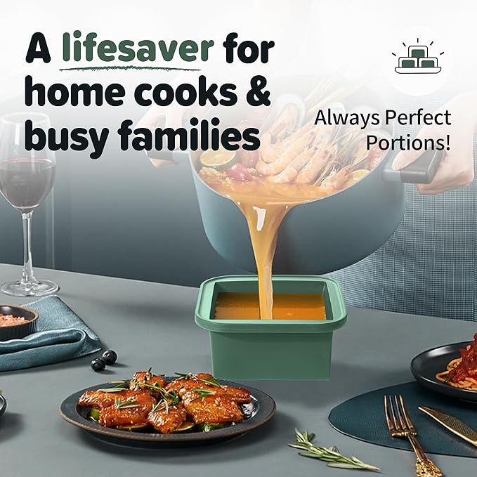 2-Cup Silicone Freezer Trays with Lids – Perfect for Meal Prep, Portion Control, and Easy Freezing-Meal Prep Container Molds for Soup,Leftovers (Green, 4 pack)