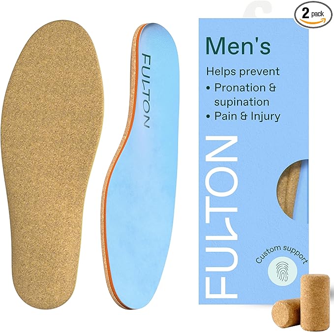 Fulton Men's Shock Absorbing Insoles with High Impact Arch Support - Custom Molding Cork Inserts Alleviate Plantar Fasciitis & Foot Fatigue- Athletic Running Insoles for Men (Men's Size 9.5-10)