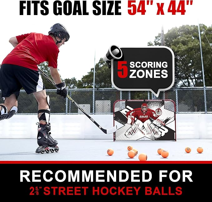 EALER Hockey Goal with Shooting Targets –54"×44" Portable Street & Ice Goal, Heavy-Duty 1″ Steel Frame, 5 Target Holes, Tear-Proof Fabric, Official Size, Easy Backyard Assembly