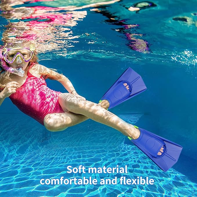 Kids Swim Fins,Short Comfortable Flippers for Lap Swimming and Training for Child,Girls,Boys,Beginners