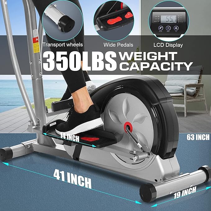 ANCHEER Elliptical Exercise Machine, Elliptical Training Machines with Pulse Rate Grips and LCD Monitor, Elliptical Machine for Home with 8 Resistance Levels Smooth Quiet Driven, Max 350Lbs