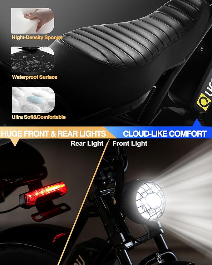 Qlife Electric Bike for Adults-1500W Peak Motor 20" Fat Tires 28MPH(Unlock to 35MPH) EBike Moped, 624-1248Wh Removable Battery Bicycle, with Dual Suspension & Brakes Motorcycle, 7-Speed,Spark