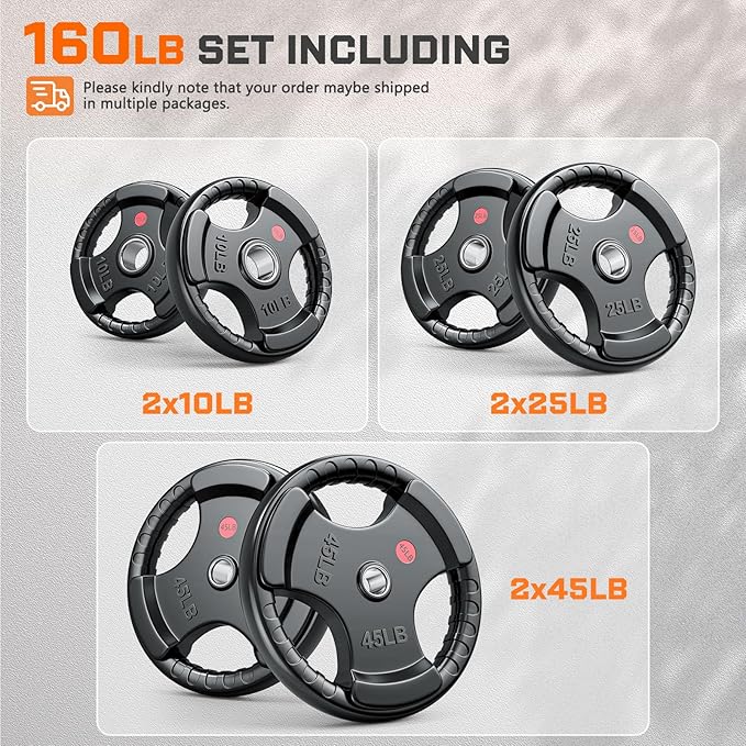 XDDIAS Rubber Weight Plates for Barbell, 2-Inch Olympic Grip Plate for Strength Training, Weightlifting and Bodybuilding in Home & Gym, Solid Cast Iron Weight Plates Pair and Sets