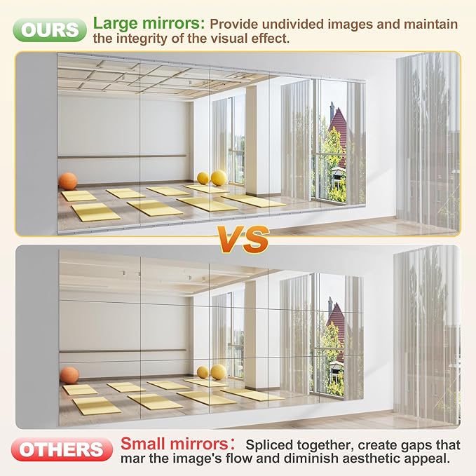 Hasipu Home Gym Mirror 79" L x 36" W - 2PCS Large Full Body Mirror for Yoga, Wall-Mounted Mirrors for Fitness, Garage, Dance Studio, 0.16in Tempered Glass Frameless