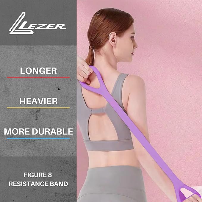 LEZER Figure 8 Resistance Band, Fitness Elastic Rope, Execrise Workout for Arm, Back, Chest and Shoulder, Yoga, Pilates, Stretching, Physical Therapy Equipment