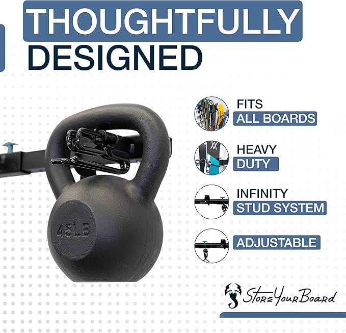 StoreYourBoard Lone Peak Ski Storage Rack, Wall Mount Organizer Holds 5 Pairs of Skis and Poles, Supports 300 lbs, 46 in x 8 in x 3.5 in