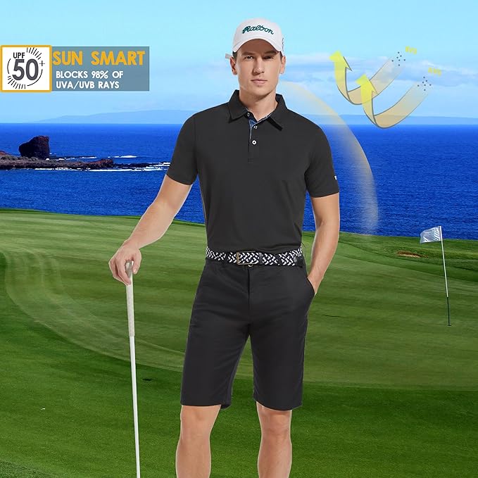 Mens Polo Shirts Short Casual Solid Stylish Dry Fit Performance Designed Collared Golf Polo Shirts for Men