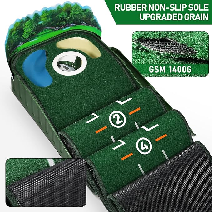 Golf Putting Mat Putting Green Indoor & Outdoor with Ball Return and 3 Holes Improve Accuracy and Speed Durable Wrinkle-Resistant Velvet Crystal Mat Golf Accessories for Men