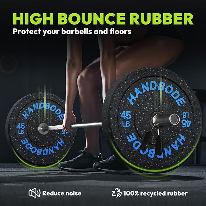 Colored Bumper Weight Plates Olympic Weight Plate Set 2-Inch, 10/15/20/25/35/45/55 lb Barbell Weight Plates Set for Home Gym, Rubber Strength Training Weights Plates for Weight Lifting