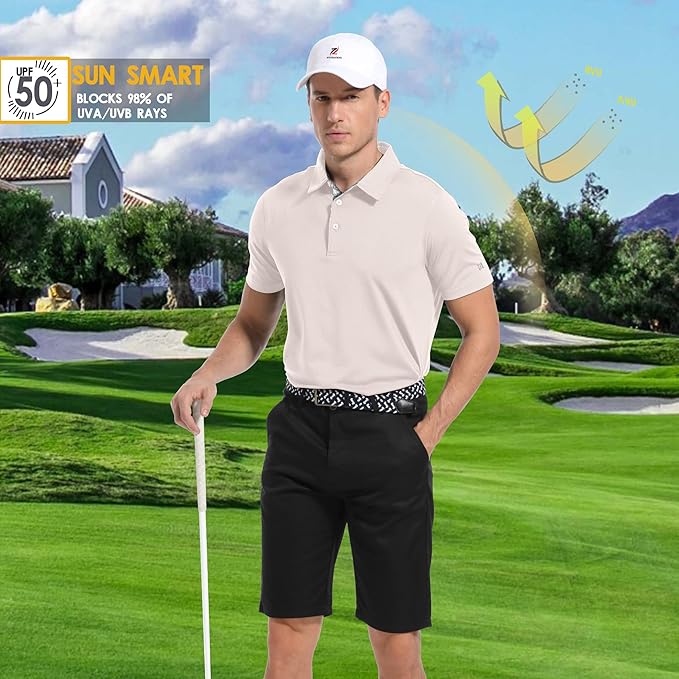 Mens Polo Shirts Short Casual Solid Stylish Dry Fit Performance Designed Collared Golf Polo Shirts for Men