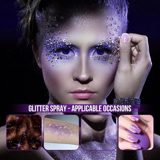 Brzeaf Glitter Spray, Glitter Spray for Hair and Body, Long-Lasting & Quick-Drying, Shiny Glitter Hairspray, Waterproof Body Glitter, for Stage Makeup and Festival Rave