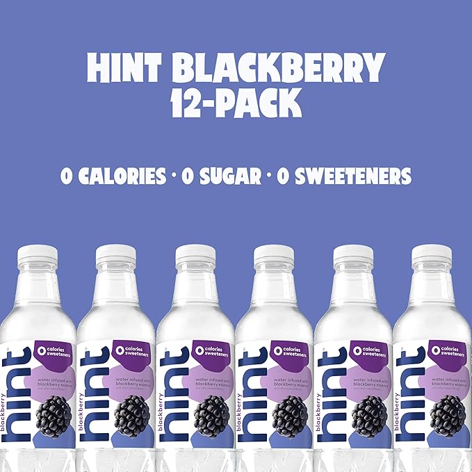 Hint Water Blackberry, Pure Water Infused with Blackberry, Zero Sugar, Zero Calories, Zero Sweeteners, Zero Preservatives, Zero Artificial Flavors, 16 Fl Oz (Pack of 12)