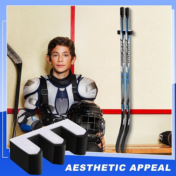 Yousoontic Hockey Stick Holder Wall Mount, 1-6 Stick Capacity, Ice and Field Hockey Organizer (Decor & Storage 2-in-1) for Home Garage Room Office Sports Decoration