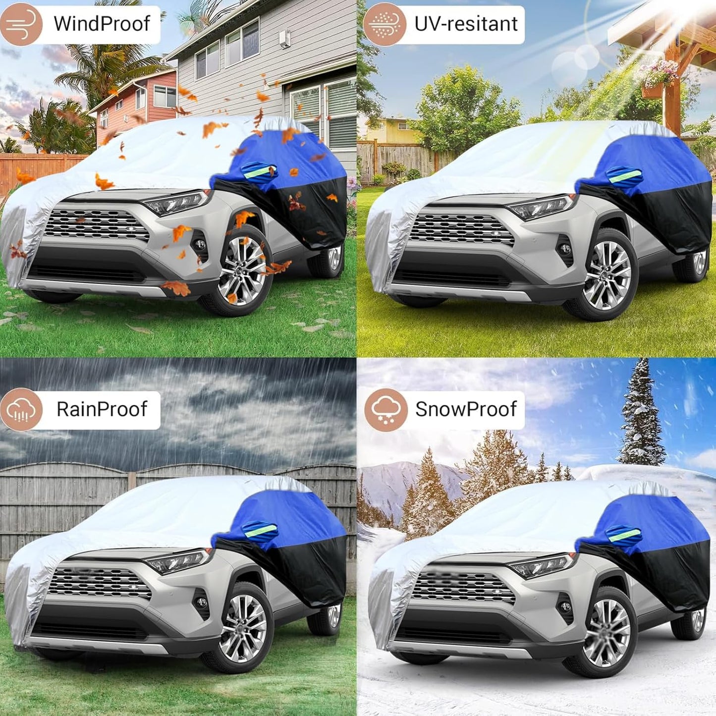 Car Cover for SUV Waterproof All Weather Snowproof UV Windproof Outdoor Full Car Jacket with Elastic Edges Adjustable Straps