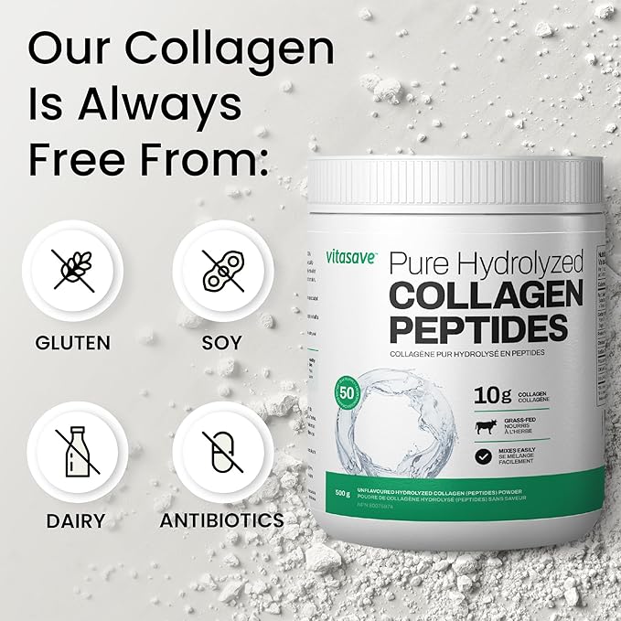Collagen Peptides Powder – 10g Hydrolyzed Collagen per Serving – Unflavored, Grass-Fed, Keto Friendly – Skin, Hair, Nails & Joint Support – 500g