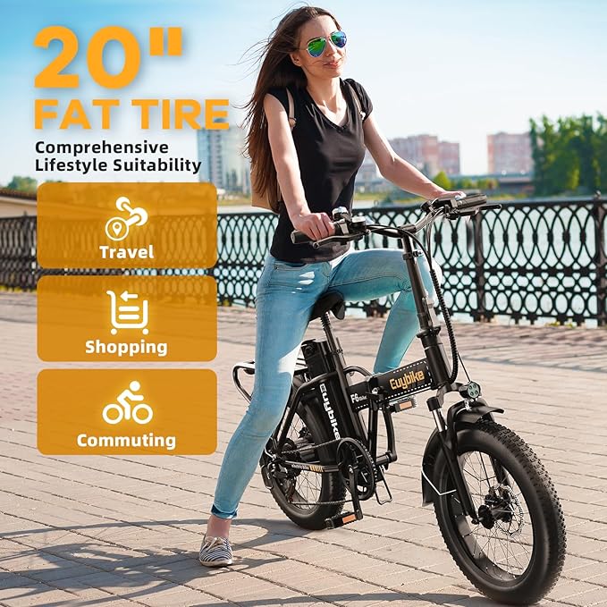 1000W Folding Electric Bike, 48V 20AH Large Removable Battery E Bike, 30+MPH, 80 Miles Max Range, 20" Fat Tire Electric Bike for Adults, Adult Electric Bicycles for Commute Beach Snow