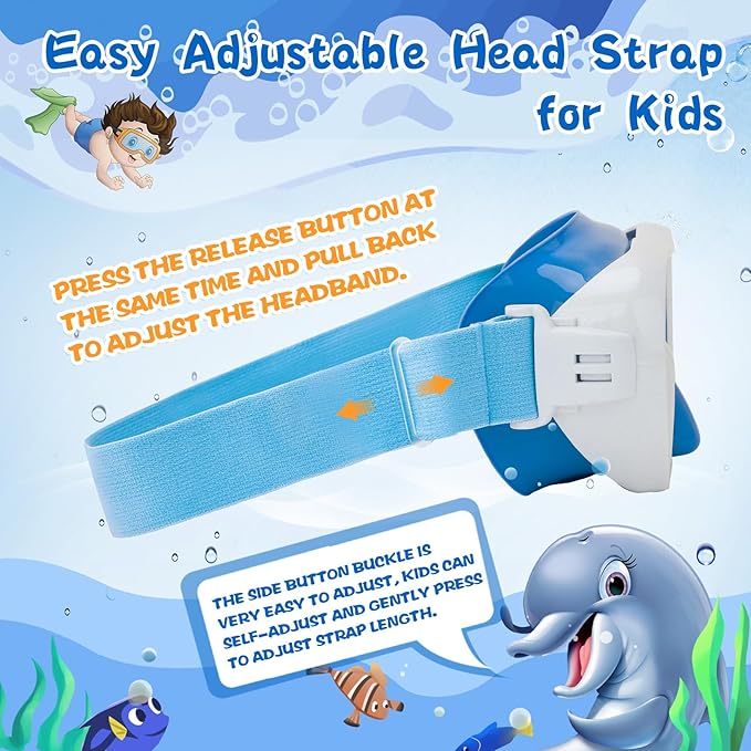 Kids Swim Goggles 180° Snorkel Diving Mask with Nose Cover, Anti-Fog Kids Swimming Goggles with Elastic Fabric Strap for Kids Boys Girls
