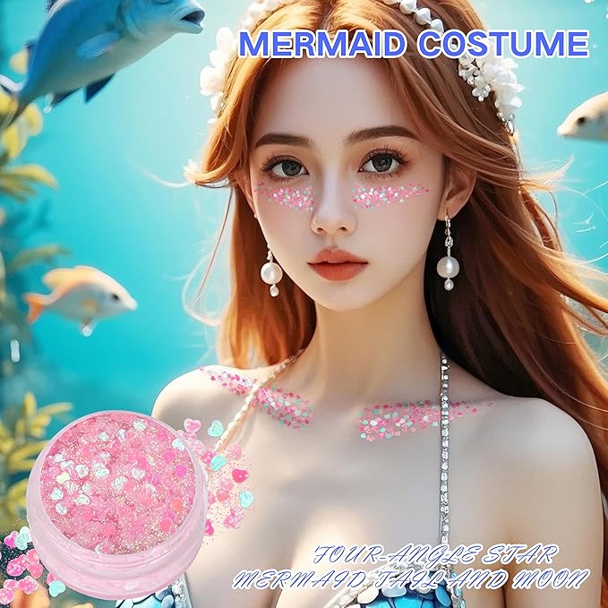Pink Face Glitter Gel,10g/pc 4 Styles Body Glitter Mermaid Costume for Kids,Singer Concert Outfit for Women,Sparkling Hair Glitter Makeup Rave Festival Accessories,40g/1.41 oz