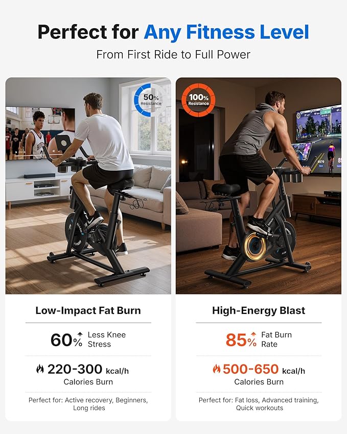 MERACH Exercise Bike, Brake Pad Stationary Bike with Exclusive App, Low Noise Indoor Cycling Bike with 300lbs Weight Capacity, Tablet Mount and Fitness Courses for Weight Loss