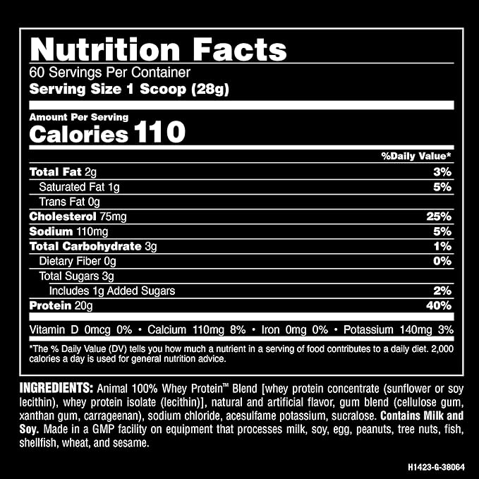 Animal 100% Whey Protein Powder – Whey Blend for Pre Workout or Post Workout, Recovery, or an Anytime Low Sugar Protein Boost Meal Replacement with BCAA Branched Chain Amino Acids – Vanilla, 4 lb