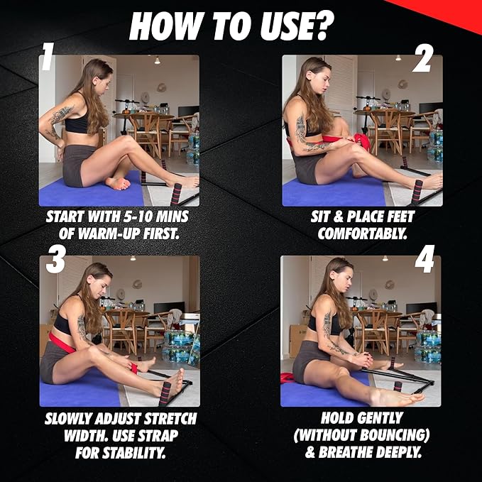 3 Bar Leg Stretcher for Splits and Adductor Stretch to Over 180°, Split Machine for Flexibility with 6 Regulations - Legs Spreader, Groin Stretcher, Ballet, with Padded Grips and Strap