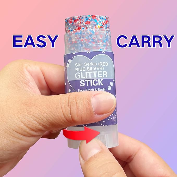Red White Blue Hair Glitter Stick for Kids,Patriotic Face Body Glitter,4th of July Accessories,Fourth of July Outfits for Women,Patriotic Day Waterproof Chunky Glitter Makeup