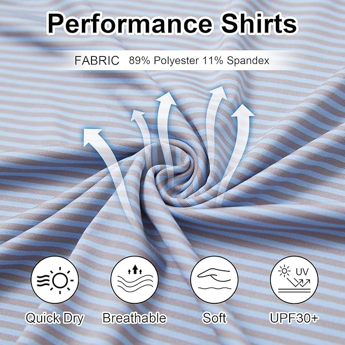 Golf Shirts for Men - Moisture Wicking Short Sleeve Performance Sport Casual Striped Collared Mens Polo Shirt