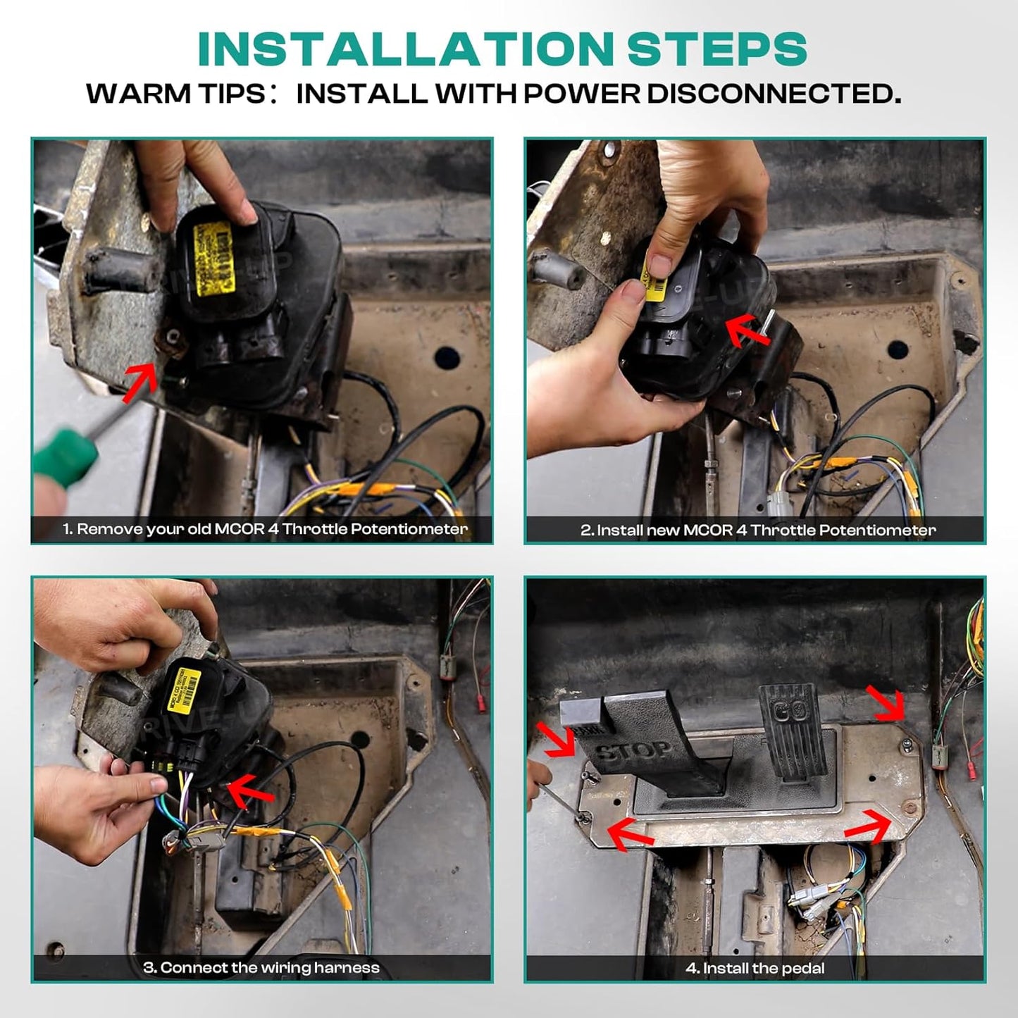 Drive-up Club Car MCOR 4, Golf Cart MCOR 4 Conversion Throttle Potentiometer Fits for Club Car Precedent, DS, Carryall, Tempo Golf Carts, OEM# AM293101, 105116301