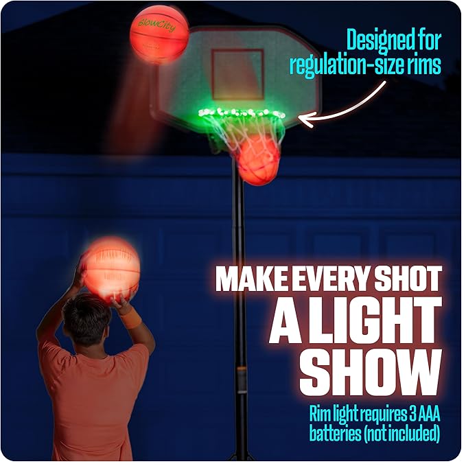 GlowCity Glow in The Dark Basketball for Teen Boy - Glowing Red Basket Ball, Light Up LED Toy for Night Ball Games - Sports Stuff & Gadgets for Kids Age 8 Years Old and Up. Great Gift for Boys & Girls