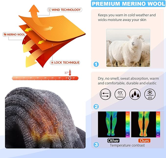 Hylaea Merino Wool Ski Socks, Cold Weather Socks for Snowboarding, Snow, Winter, Thermal Knee-high Warm Socks, Hunting