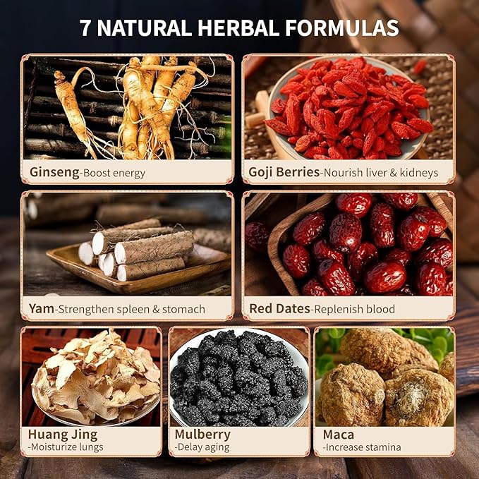 Ginseng Five Treasures Tea, Traditional Chinese Herbal Tea, Natural Organic Kidney Cleanse Detox Tea for Women & Men, 7 Precious Ingredients Formula(3 Pack/75 Bags)