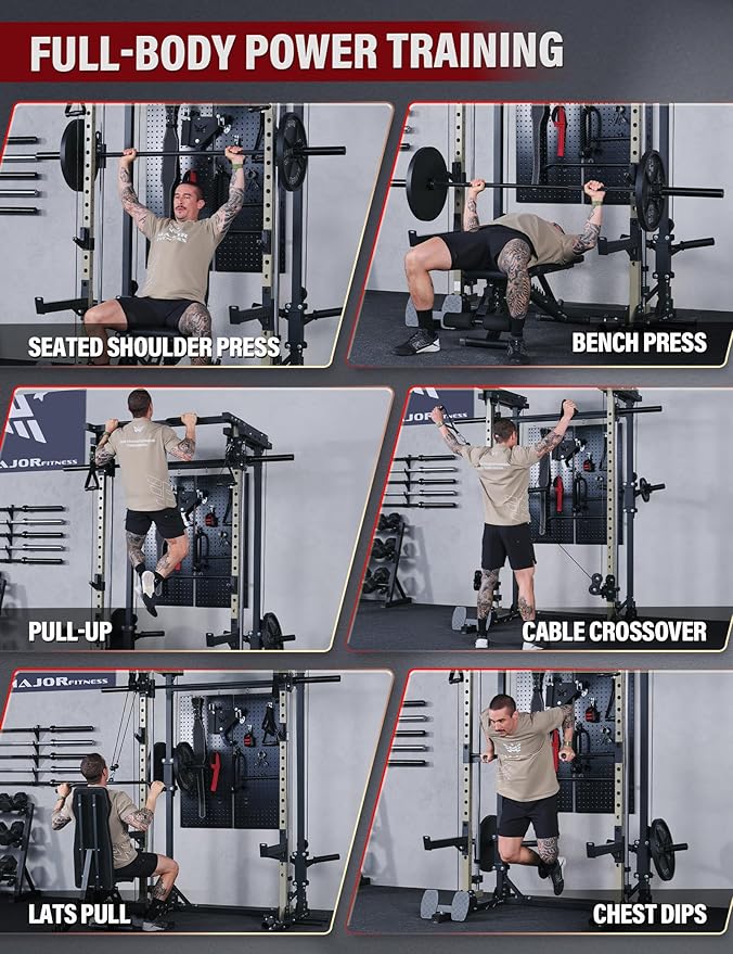 Major Fitness Drone3 Smith△ Machine – All-in-One Home Gym Squat Rack with Weight Bar, Cable Crossover Machine – Heavy-Duty Fitness Equipment for Strength Training and Full-Body Workouts