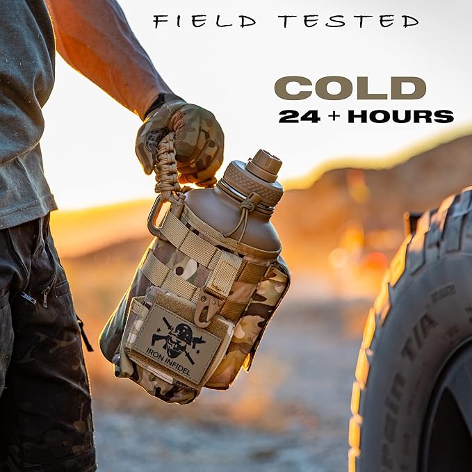 Iron Infidel Battle Bottle - Half Gallon Insulated Water Bottle with Paracord Handle - Large 64 oz Stainless Steel Water Jug & Rugged, Removable Sleeve For Keys, Wallet, Phone (OCP Camo 2 Liter)