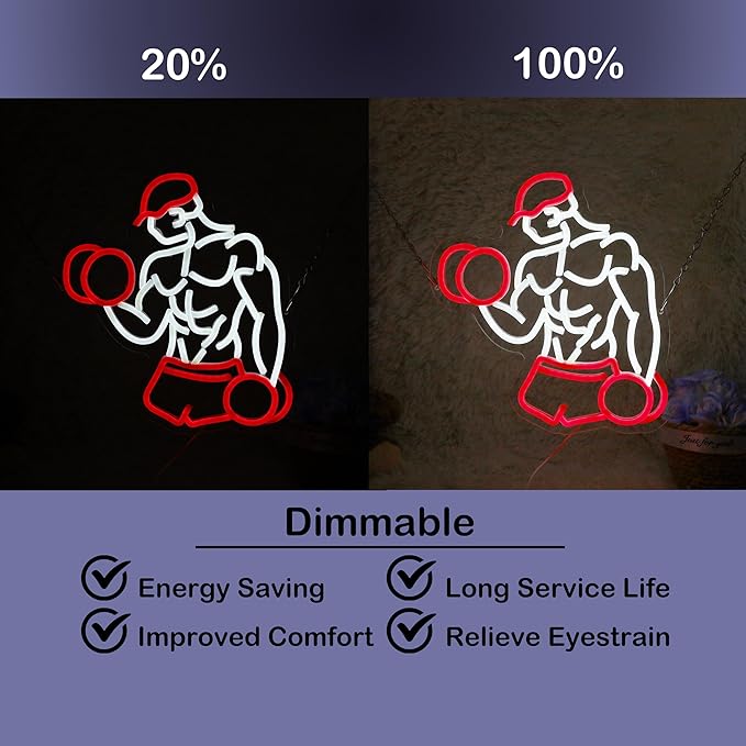 Home Gym Neon Sign Man lifting Dumbbell Build Muscle Led Light Up Sign Dimmable Gym Lighting for Home Gym Decor Men Cave Gifts 12.5"×12.8"