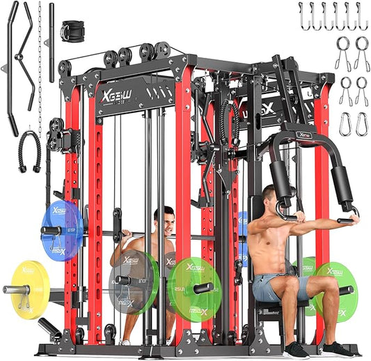 Power Cage,1600lbs Multi-Function Power Rack with Adjustable Cable Crossover System and More Training Attachment, Weight Cage for Home Gym