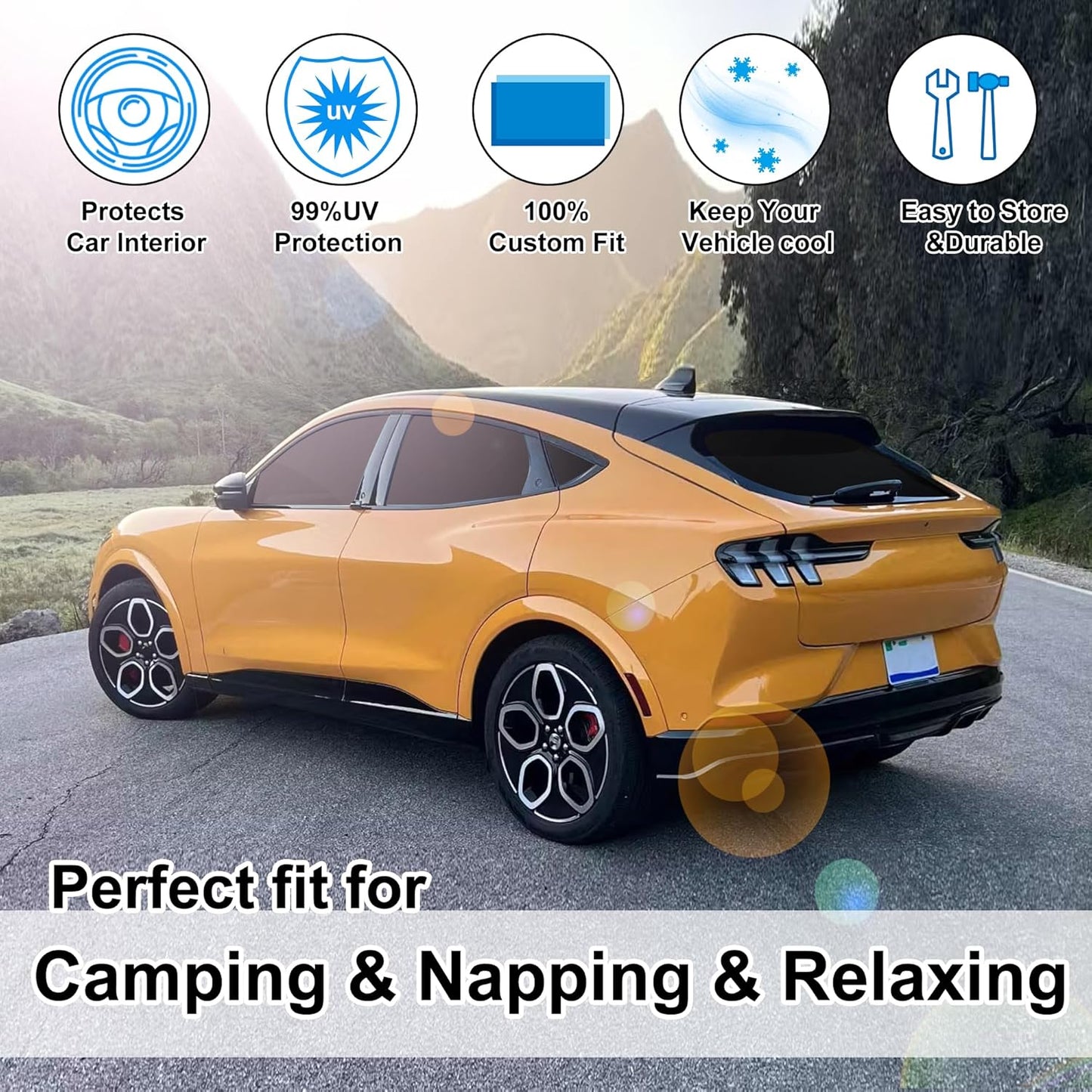 TINGLU Window Shades for Ford Mustang 2015-2023 (NOT Mustang Mach-E) Accessories Car Side Full Windows Rear Triangular Windshield Sun Shade Sun UV Rays Privacy Protection for Camping Relaxing 6PCS