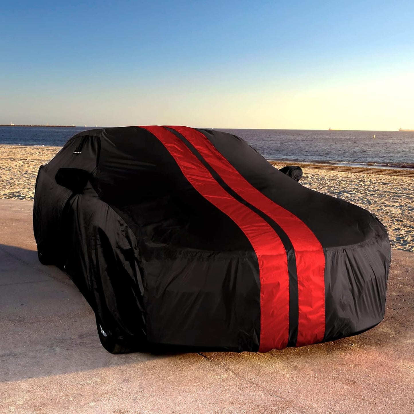 iCarCover Custom Car Cover for 2020-2025 Toyota GR Supra Waterproof All Weather Rain Snow UV Sun Protector Full Exterior Indoor Outdoor Car Cover (Stripe - Black/Red)