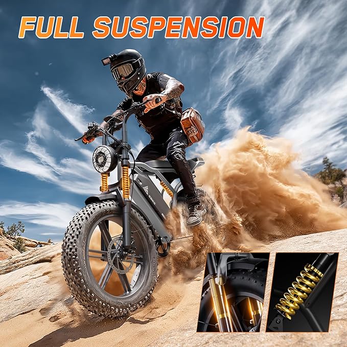 TST Electric Bike for Adults, 1500W Peak Brushless Motor 28 MPH 60 Miles/110 Miles Fat Tire E Bike with 48V 15Ah/ 25Ah Removable Battery 20" Electric Dirt Bike Hydraulic Suspension and 7-Speed