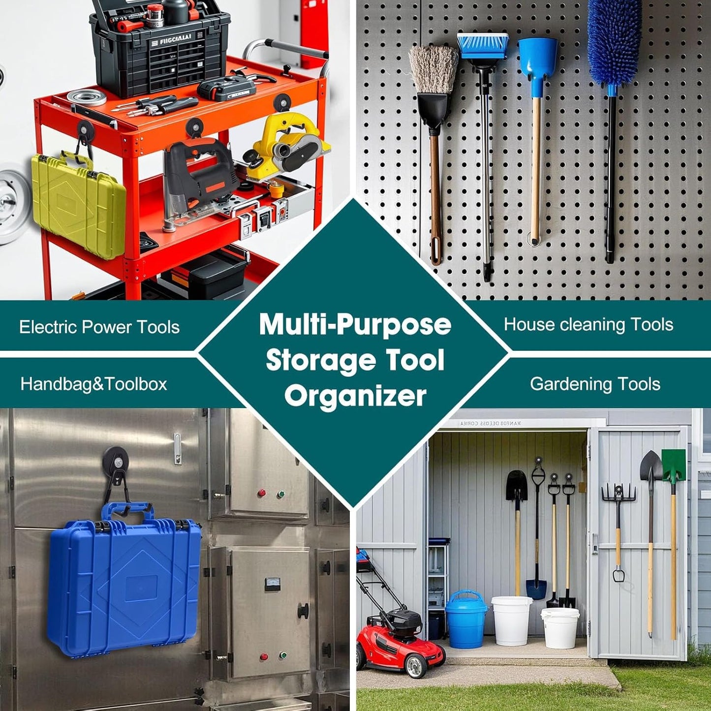 2 Pcs Storage Utility Magnets Hanging Hook with Anti-Slip Coating,Heavy Duty Strong Magnetic Garage Hooks, Magnetic Wreath Hanger for Metal Door Cabinet Pegboard Shelve Garden Tools(Black)