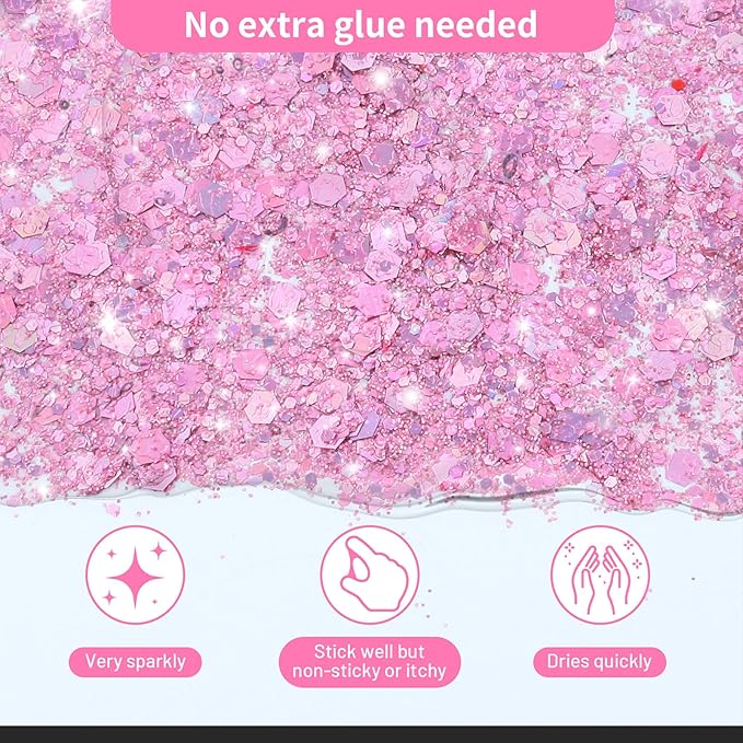 Body Glitter, Face Glitter, Hair Glitter,YGQQOY Holographic Concerts Festival Rave Chunky Glitter Gel, 12 Colors