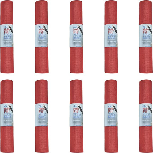 Hello Fit 10-Pack Yoga Mat, 68" x 24" Non Slip Exercise Mat, 4mm Thick Gym Mat for Fitness and Stretching, Bulk Non Toxic Yoga Mats for Schools and Studios