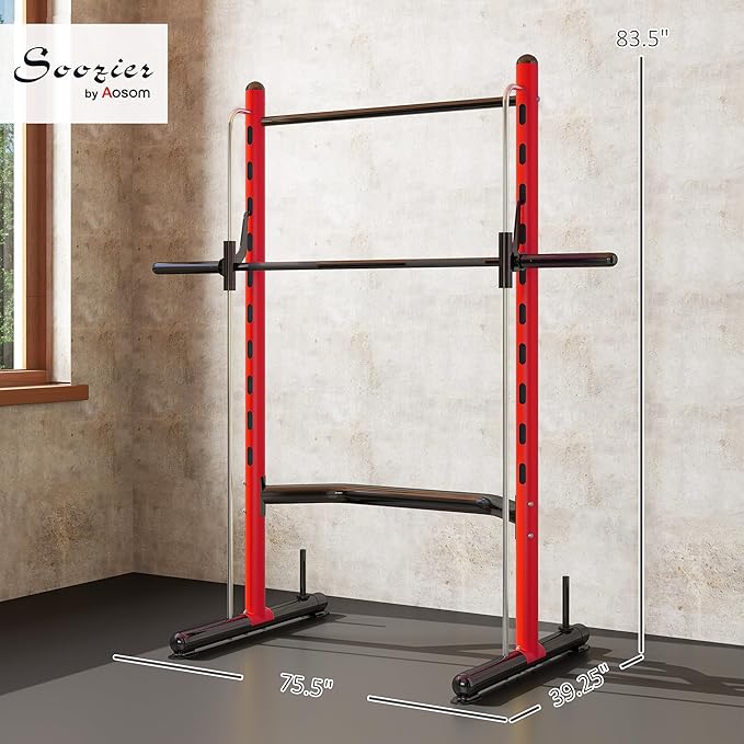 Soozier Squat Rack with Pull-Up Bar, Adjustable Power Rack with Barbell Bar, Multi-Functional Bench Press Rack for Home Gym Strength Training