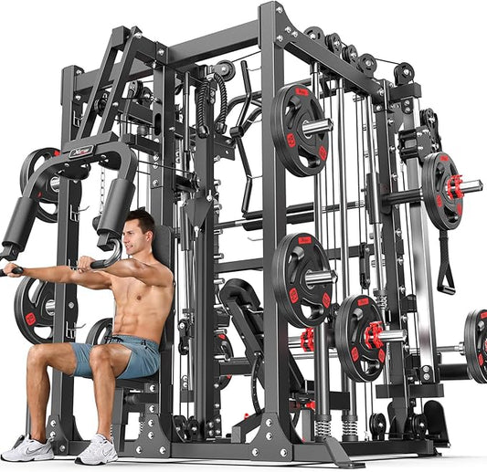 Smith Machine Power Rack Multifunctional Power Cage Deep Squat Rack Cable Crossover System Selectable More Training Attachment for Garage & Home Gym
