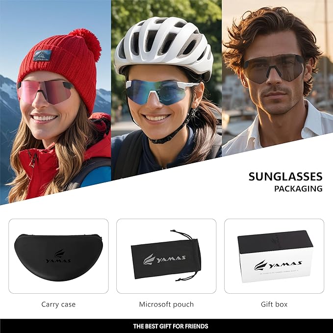 YAMAS Sport Sunglasses for Mens Womens, Wrap around Sunglasses, Non-Slip Nose Pads for Climbing and Running, UV400 Protection