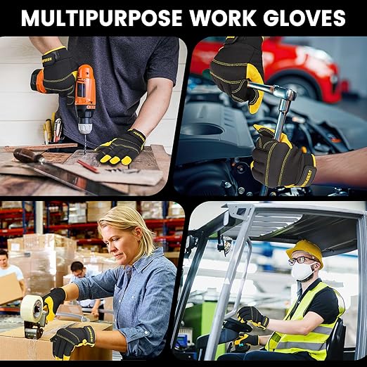 JUMPHIGH Mens Work Gloves, Synthetic Leather Mechanic Gloves, Utility, Touchscreen, Multipurpose, Construction, Warehouse, Truck Driving