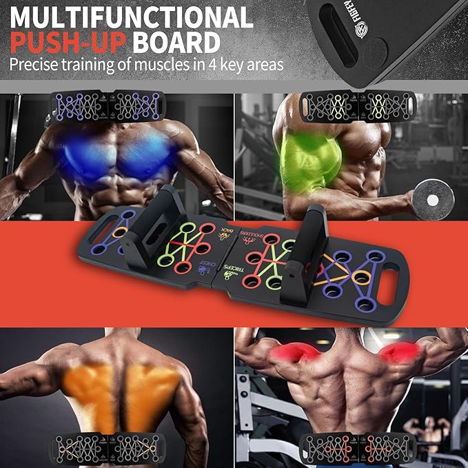 Wooden Portable Push up board, foldable fitness strength training pushup stand with solid bar grips, 2 handles for floor, professional push up training equipment for man and women