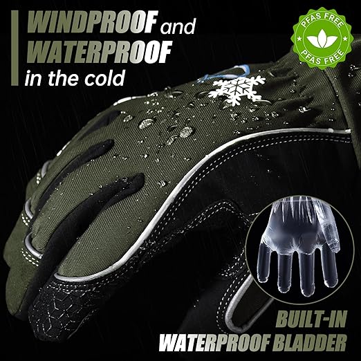 HANDLANDY Winter Insulated Work Gloves, 3M Thinsulate Thermal Water-Resistant Gloves for Men Women Touch Screen, Warm Ski Snowboard Cold Weather Gloves (Army Green, X-Large)
