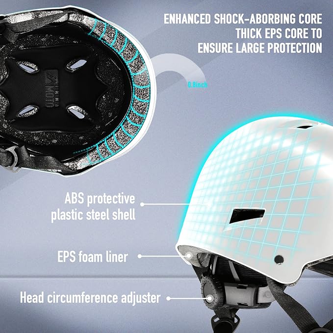 Skateboard Helmet for Adults - Adjustable Certified Safety Adults Helmet for Skateboarding Bike Bicycle Scooter Cycling Skate Skating Multisport Helmets for Women Men Boys Girls Kids Youth