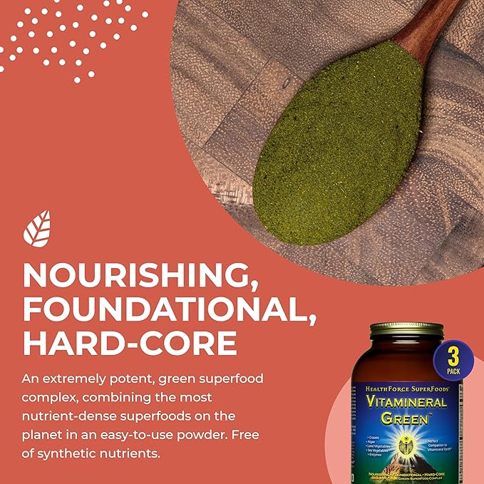 HEALTHFORCE SUPERFOODS Vitamineral Green - Mineral Supplement for Immune & Thyroid Support - Green Powder Supplement with Ingredients from The Land - Gluten-Free & Vegan - 500 Grams (Pack of 3)